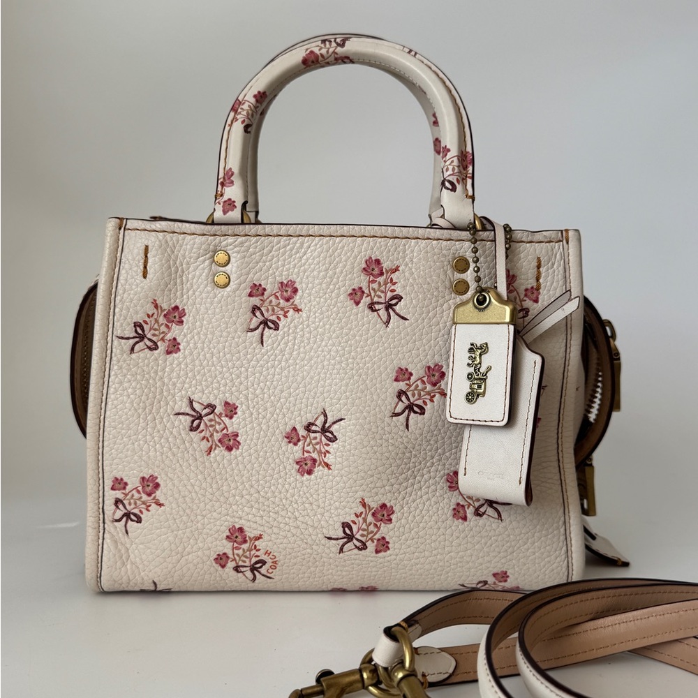 Coach Rogue 25 Pebble Leather Chalk Floral Bow Print 26836